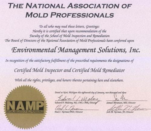 EMS is a member of and certified through the National Association of Mold Professionals